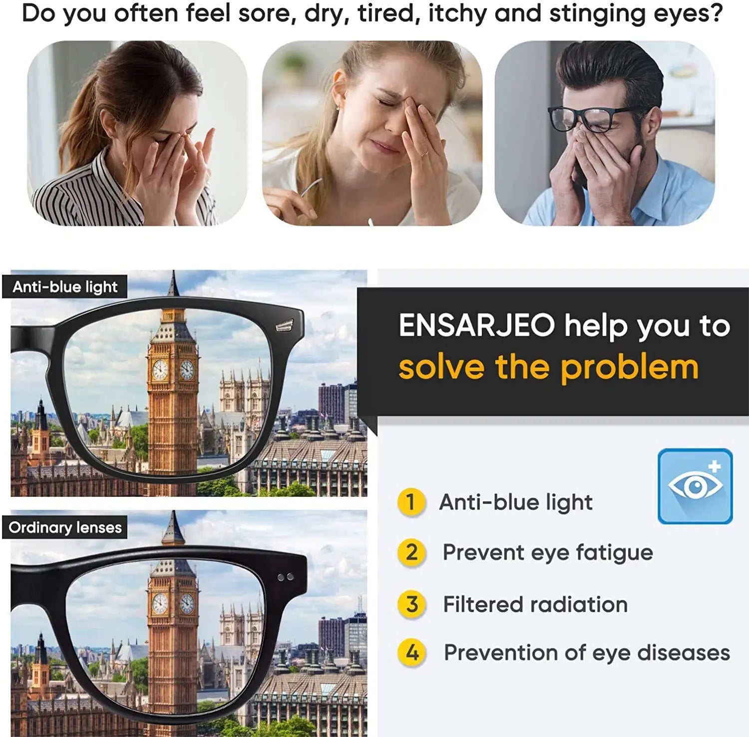 Lunettes Lumieres Bleu Noir